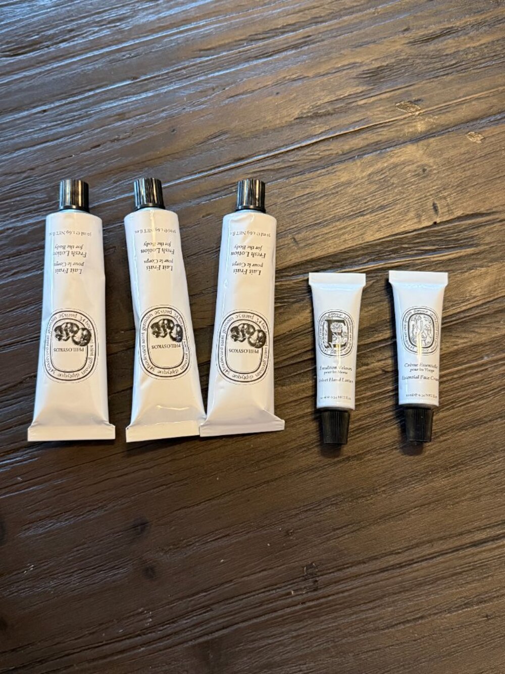 Diptyque Face, Body, and Hand Lotion. 5 tubes.